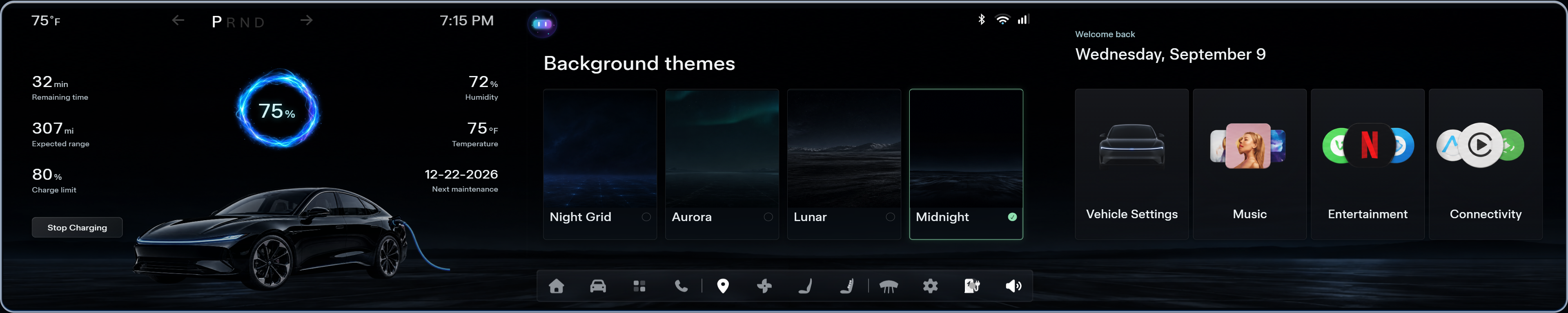 EV charging tab interface