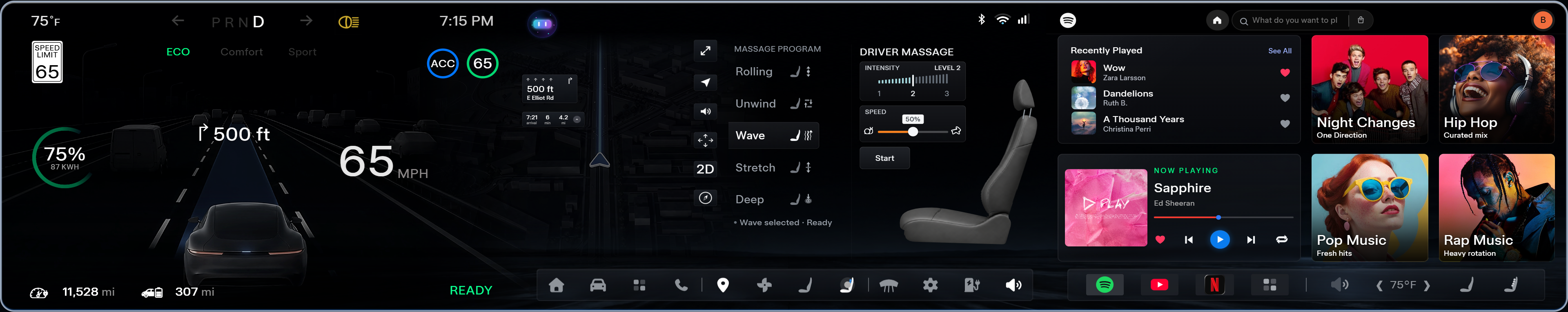 Seat massage tab interface